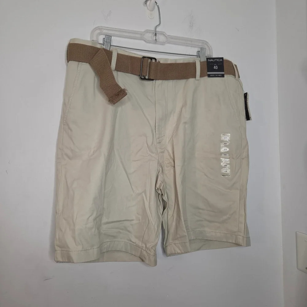 Nautica Mens Belted Deck Shorts Size 40 Khaki Beige Above The Knee New With Tags